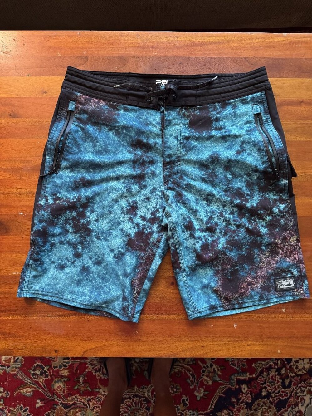 Pelagic High Performance Board Shorts Size 32 Blue Camo Fishing
